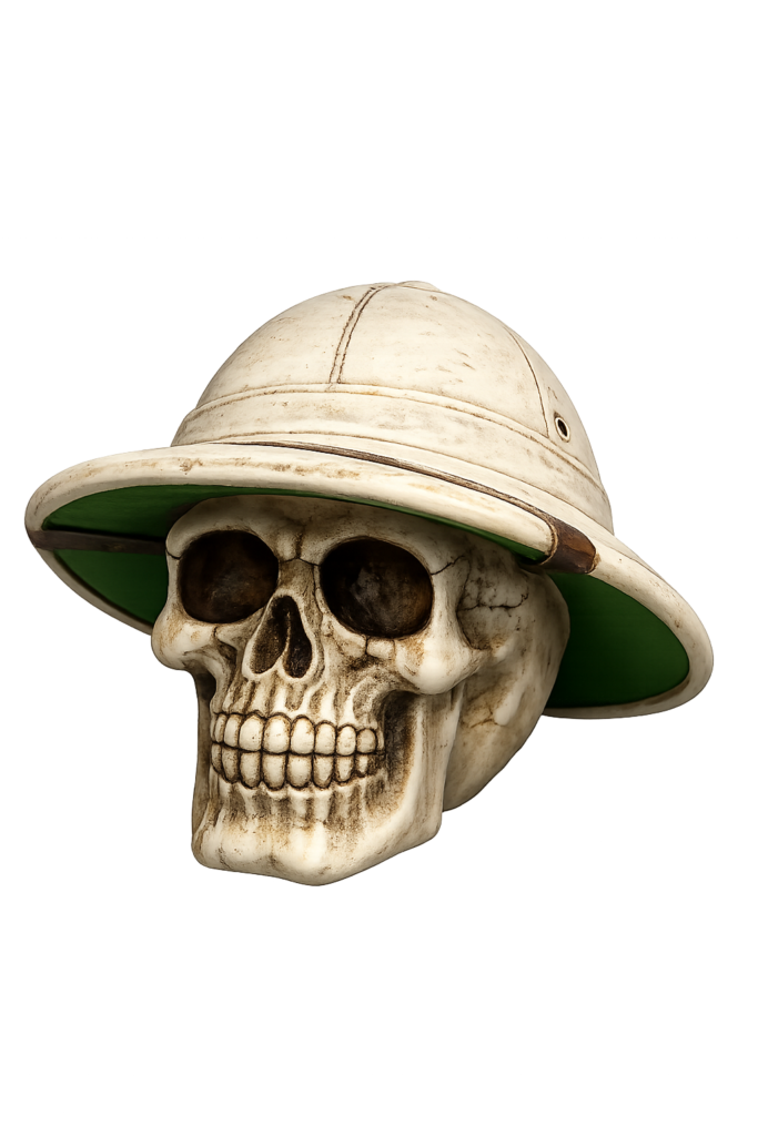 Calavera decorativa con casco safari ideal para decoración temática aventurera