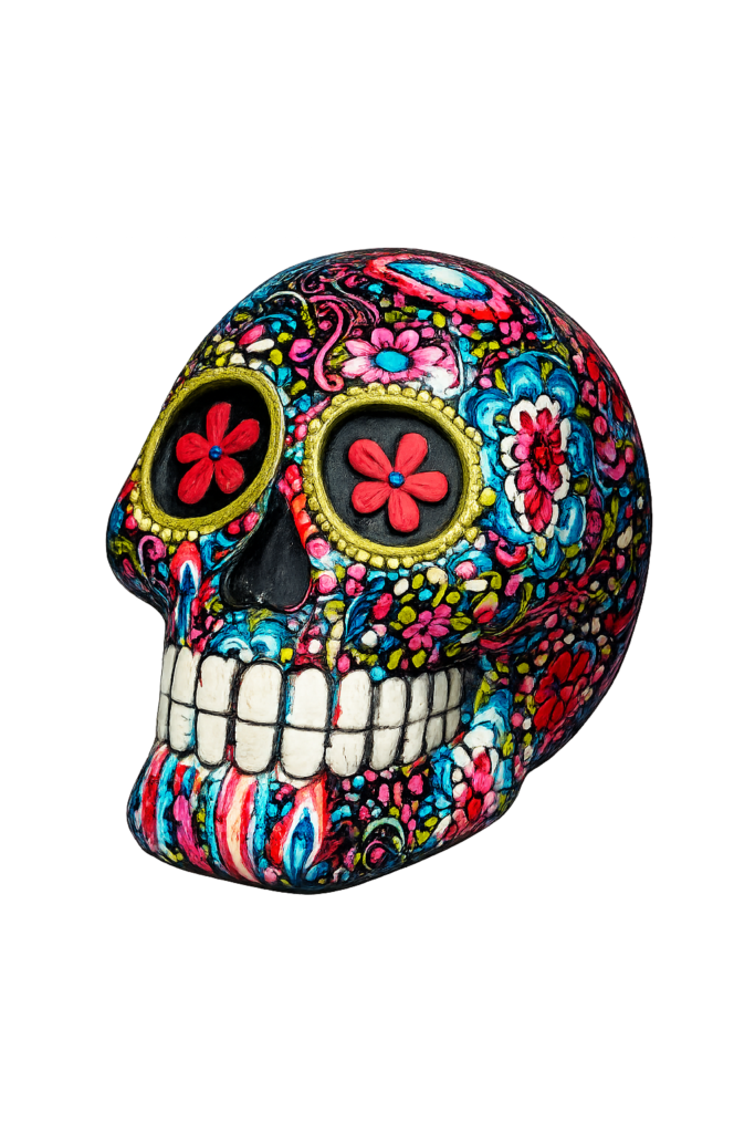 Calavera catrina decorativa colorida con diseño floral ideal para decoración artística