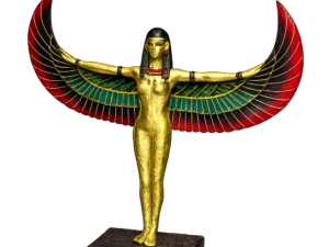 Figura decorativa de la diosa Isis con alas extendidas estilo egipcio