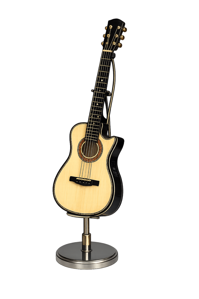 Figura decorativa de guitarra española tipo cutaway color claro ideal para decoración moderna