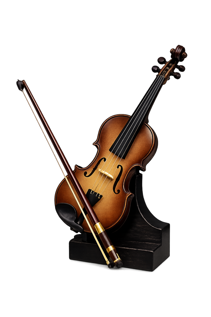 Figura decorativa de violín premium con arco y soporte ideal para decoración elegante